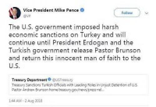  توئیت مایک پنس درباره تحریم ترکیه