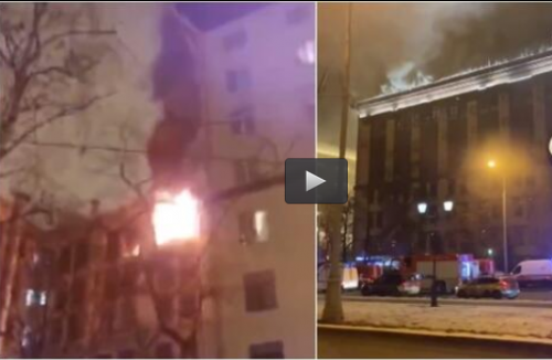  فیلم/ آتش گرفتن یک ساختمان دولتی در مسکو
