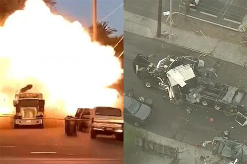  فیلم/ انفجار کامیون حمل مواد آتش‌بازی