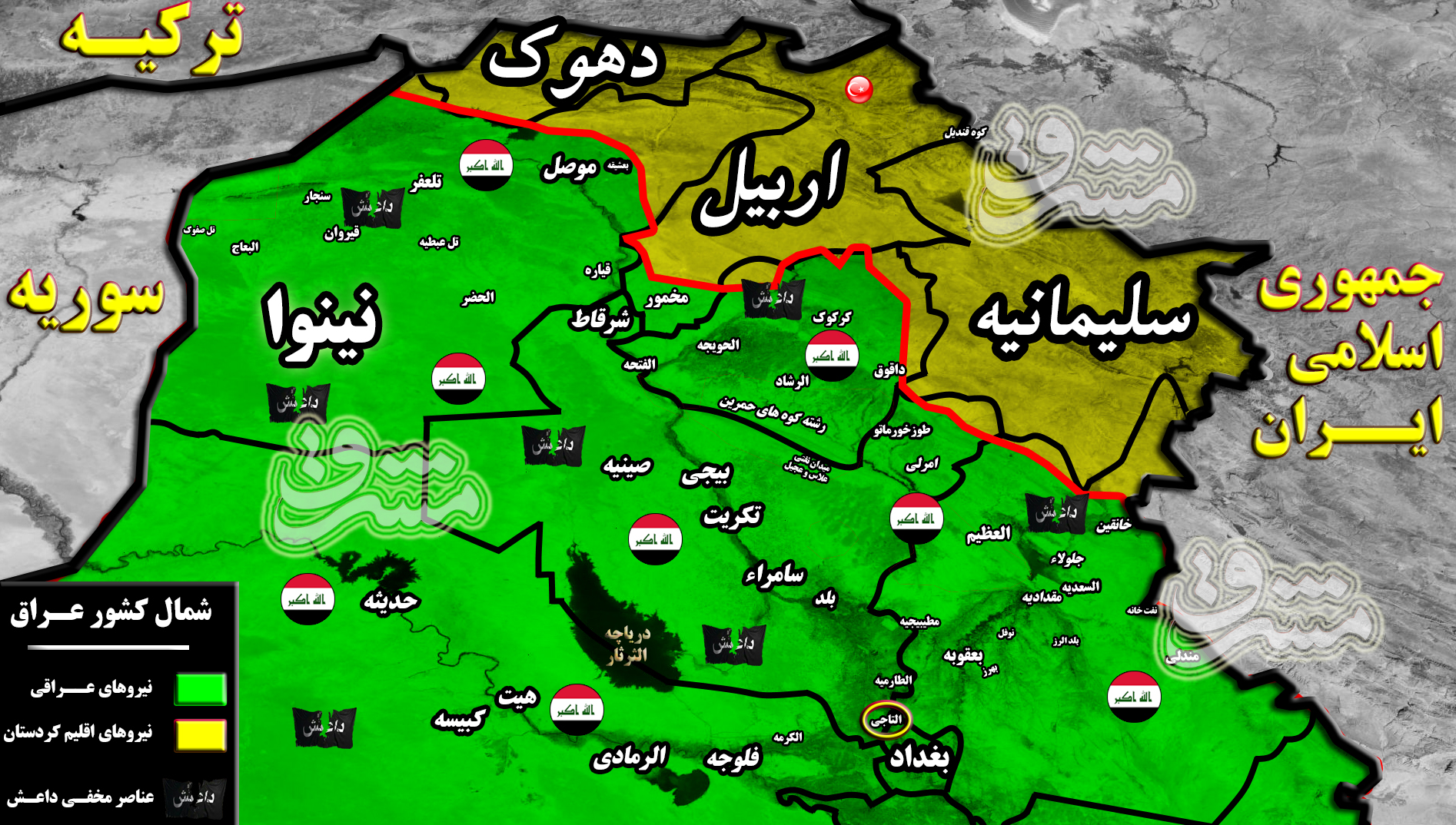 جزئیات حملات هوایی رژیم تروریستی آمریکا به کاروان نیروهای عراقی در شمال بغداد/ تکذیب خبر شهادت ۳ فرمانده ارشد حشدالشعبی + نقشه میدانی