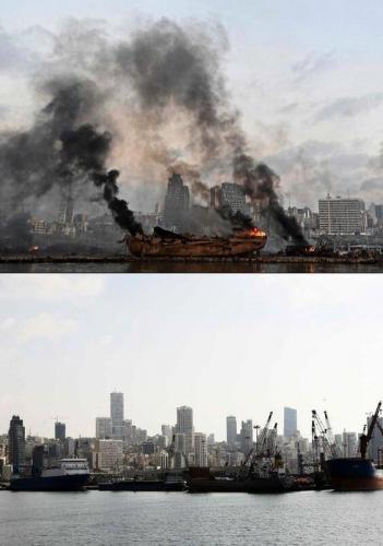 تصاویر قبل و بعد از انفجار بیروت