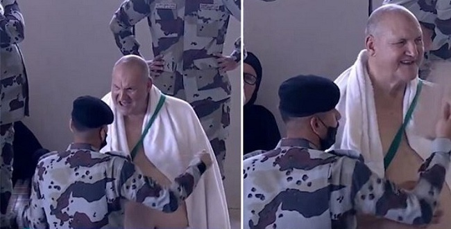  ویدیویی از نظامی عربستانی که زائران را باد می‌زند