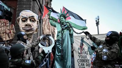  تجمع حامیان فلسطین در اعتراض به سفر نتانیاهو به آمریکا 