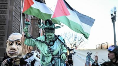  تجمع حامیان فلسطین در اعتراض به سفر نتانیاهو به آمریکا 