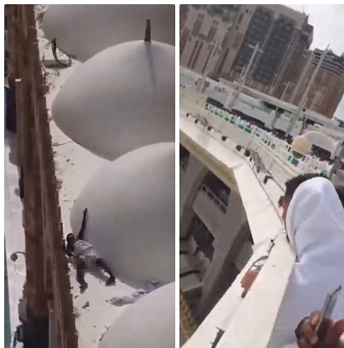 فیلم/ پریدن فردی از طبقه بالای مسجدالحرام