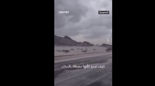  شادی عربستانی‌ها از بارش باران و تگرگ /فیلم