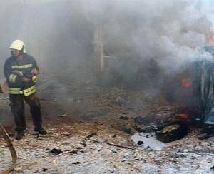  عکس/انفجار یک خودروی بمب‌گذاری شده در ادلب